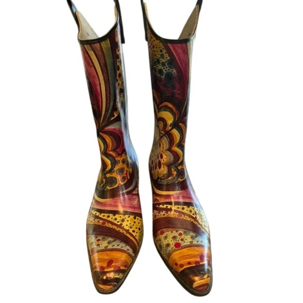 Nomad Rain Boots Womens Size 9 Multi Color Excellent Psychedelic Western Rubber